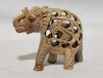 Carved Soapstone Elephant Figurine with Baby 2.5