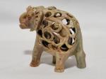 Carved Soapstone Elephant Figurine with Baby 2.5