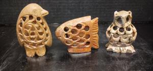 3 Soapstone Animal Carvings with Babies Inside