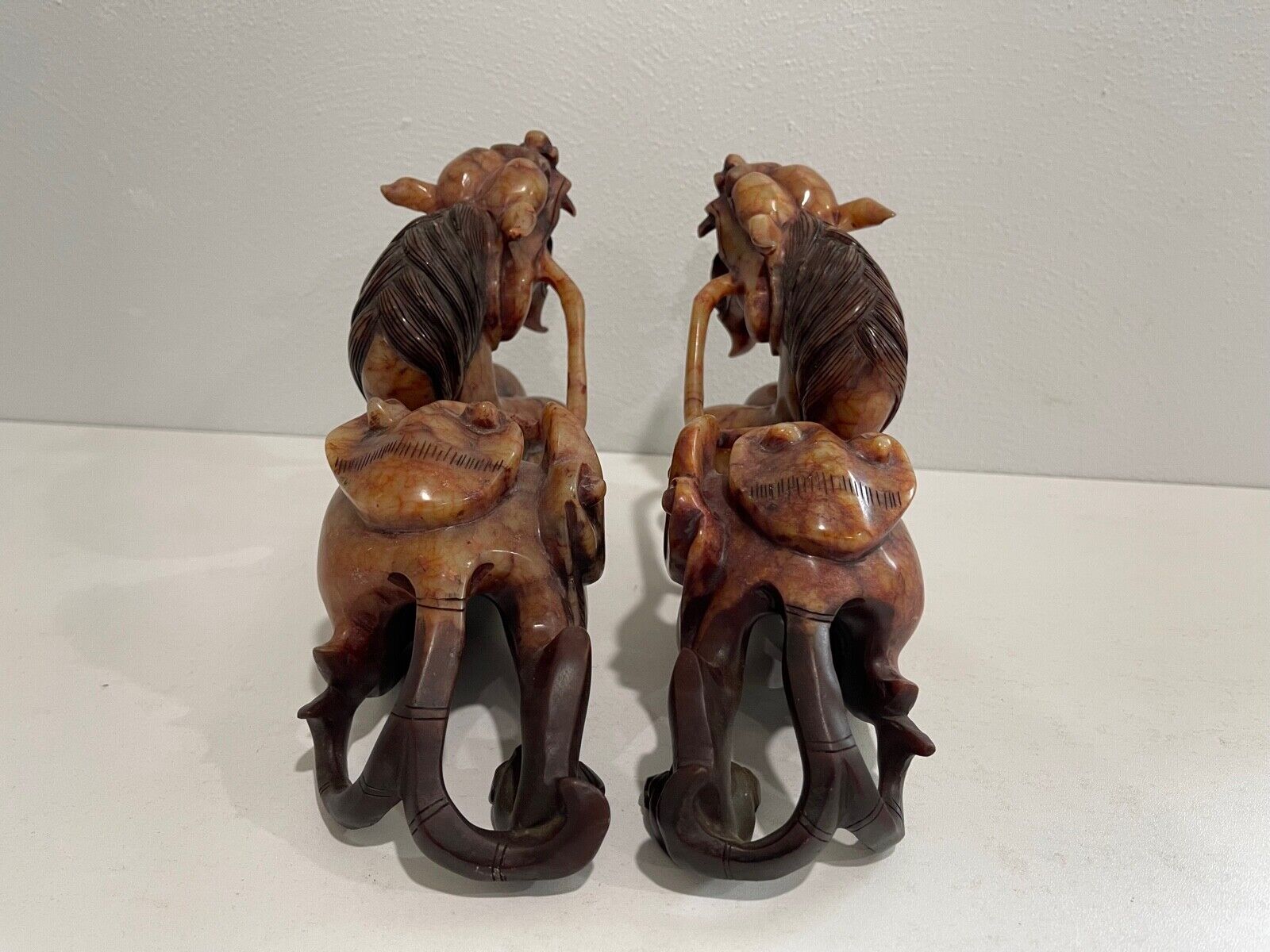 Pair of Traditional Chinese Soapstone Dragon Carvings