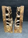 Vintage Hand Carved Chinese Soapstone Floral Bookends