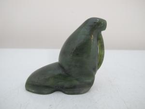 Inuit Green Soapstone Walrus Figurine Sculpture