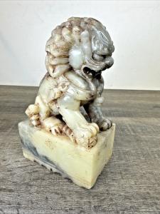 Vintage Hand Carved Chinese Soapstone Foo Dog Statue