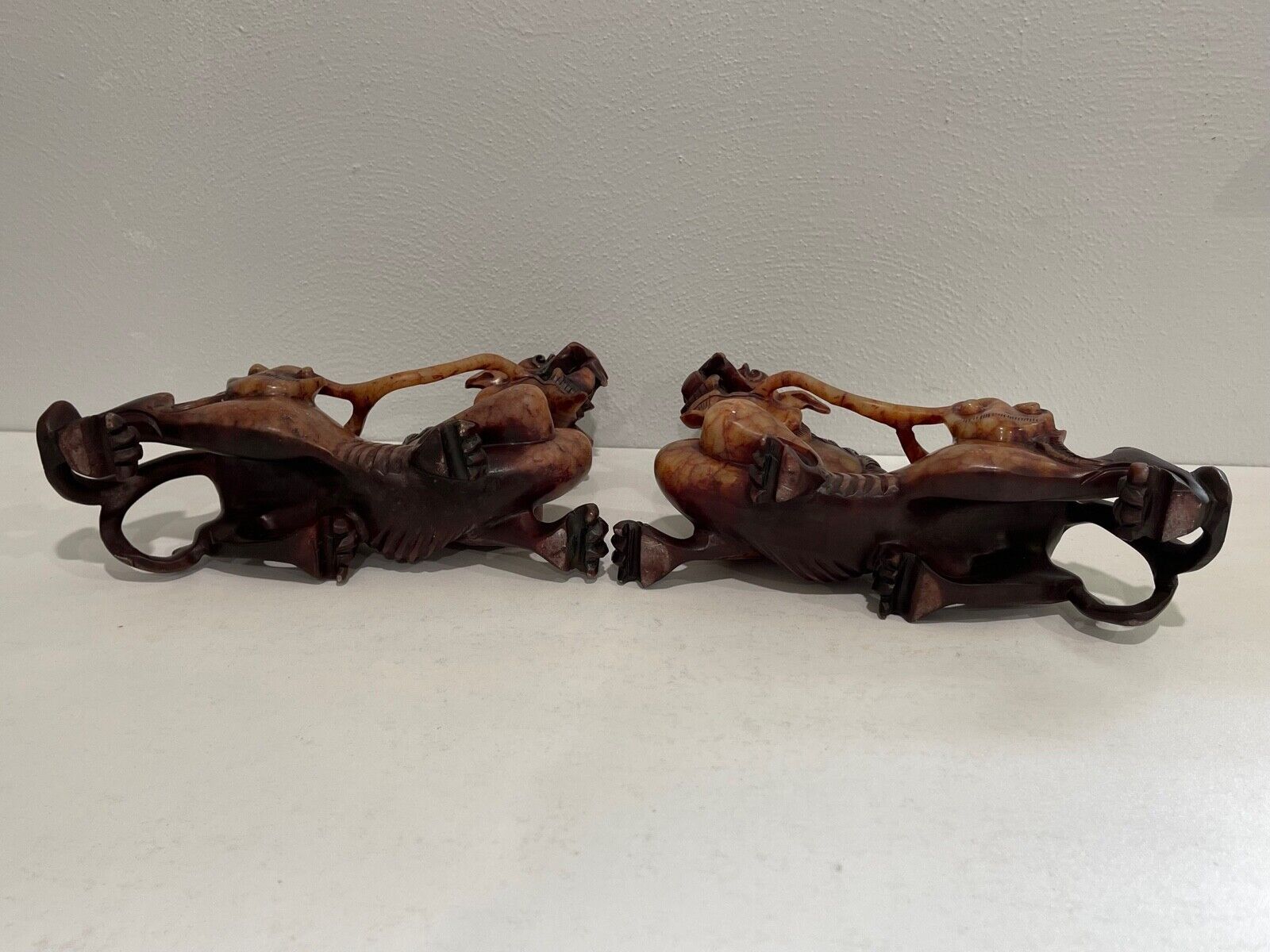 Pair of Traditional Chinese Soapstone Dragon Carvings