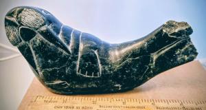 Signed Vintage Soapstone Walrus Carving Art