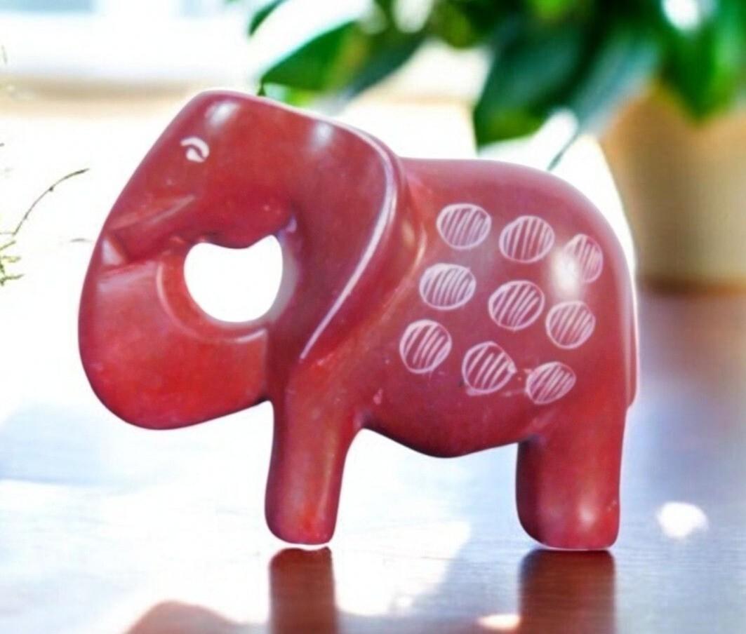 Hand-Carved Red Soapstone Elephant Figurine 3