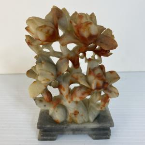 Chinese Soapstone Hand Carved Lotus Flower Sculpture