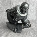 Inuit Soapstone Hunter Seal Statue 9” x 6”