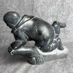 Inuit Soapstone Hunter Seal Statue 9” x 6”