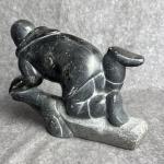 Inuit Soapstone Hunter Seal Statue 9” x 6”