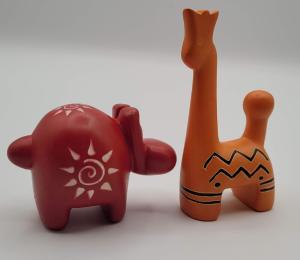 Colorful Hand-Carved Giraffe and Hippo Soapstone