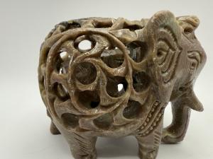 Vintage Soapstone Elephant with Baby Sculpture