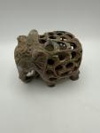 Vintage Soapstone Elephant with Baby Sculpture
