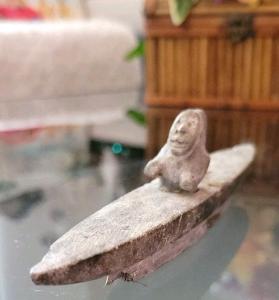 Inuit Kayak and Hunter Soapstone Sculpture