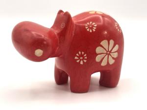 Soapstone Hippo Figurine with Floral Design