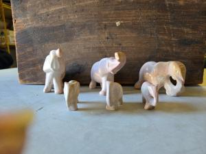 Set of 6 Vintage Soapstone Elephant Figurines