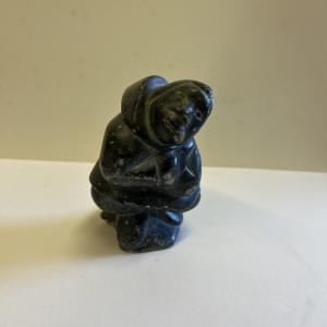 Inuit Fisherman Soapstone Carving 5 1/4" Tall