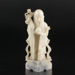 Carved Soapstone Shou Lao Figure with Peach
