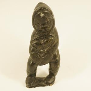 Inuit Fisherman Soapstone Sculpture by Unknown Artist