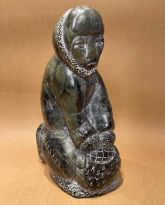 Inuit Fisherman Soapstone Carving - 7 Inches