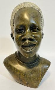 African Green Soapstone Tribal Man Bust Sculpture