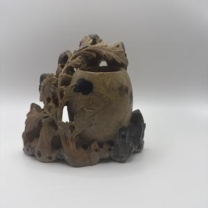 Vintage Hand-Carved Soapstone Mountain Village Sculpture