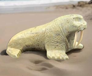 Gray Soapstone Walrus Figurine - 6" Long