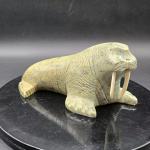 Gray Soapstone Walrus Figurine - 6" Long