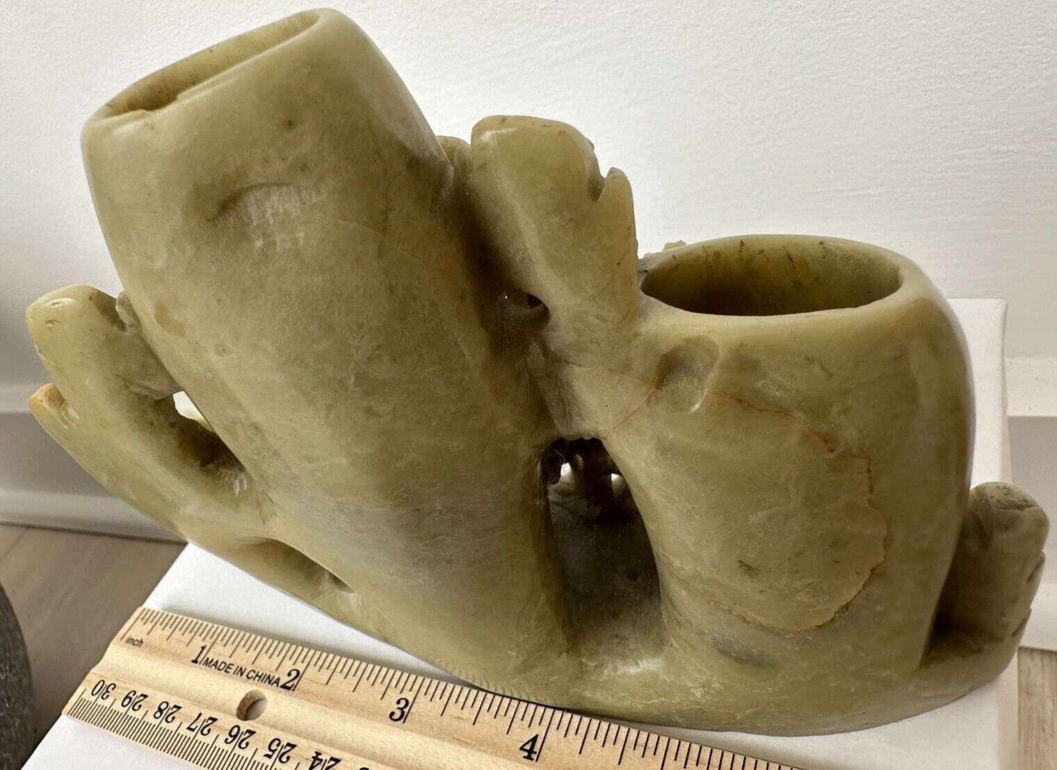 Chinese Soapstone Carving: Floral Bird Vase Sculpture