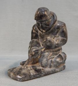 6" Inuit Ice Fisherman Soapstone Figurine