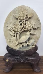 Hand-Carved Vintage Chinese Soapstone Birds Sculpture