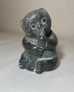 Hand-Carved Soapstone Bear Eating Sculpture