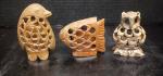 Owl, Penguin & Fish Soapstone Animal Carvings