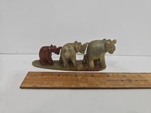 Elephant Family Soapstone Carving Figurine