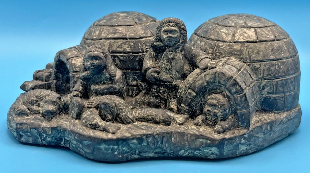 Inuit Soapstone Igloo Carving by Wolf