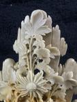 Hand-Carved Soapstone Birds and Flowers Sculpture