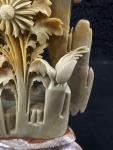 Hand-Carved Soapstone Birds and Flowers Sculpture