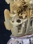 Hand-Carved Soapstone Birds and Flowers Sculpture