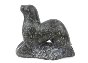 Inuit Soapstone Seal Carving with Igloo Sticker