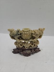 Hand-Carved Chinese Soapstone Foo Dog Incense Burner