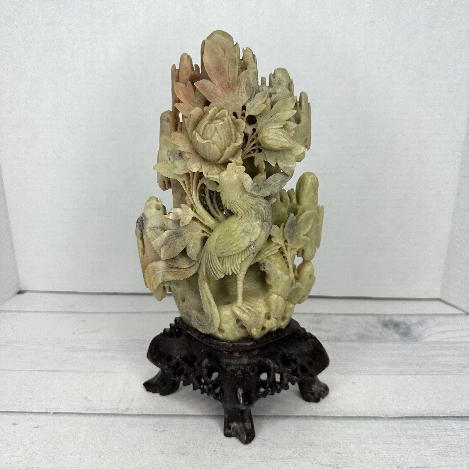 Chinese Soapstone Carving: Peacock Flower Figure