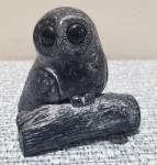 Owl on Log Soapstone Figurine with Wolf Eyes