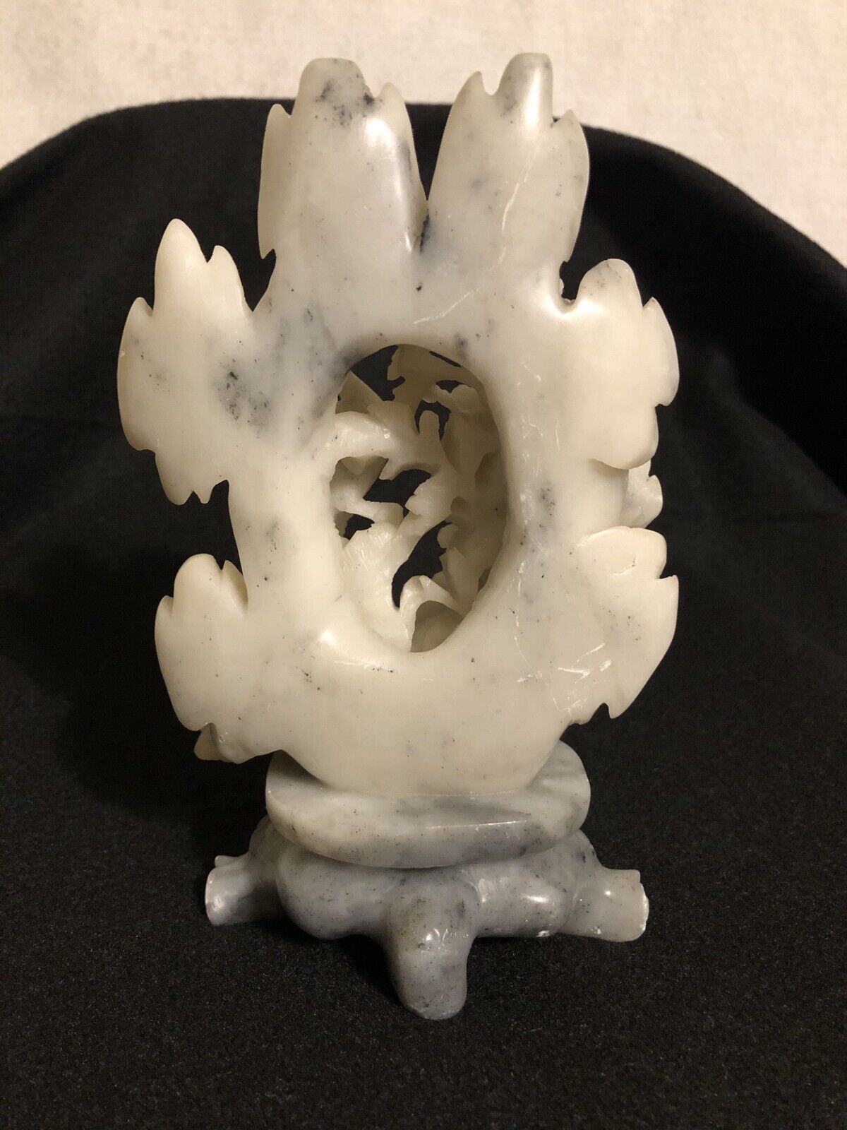 Chinese Soapstone Carving: Lotus Flowers & Peacock Sculpture