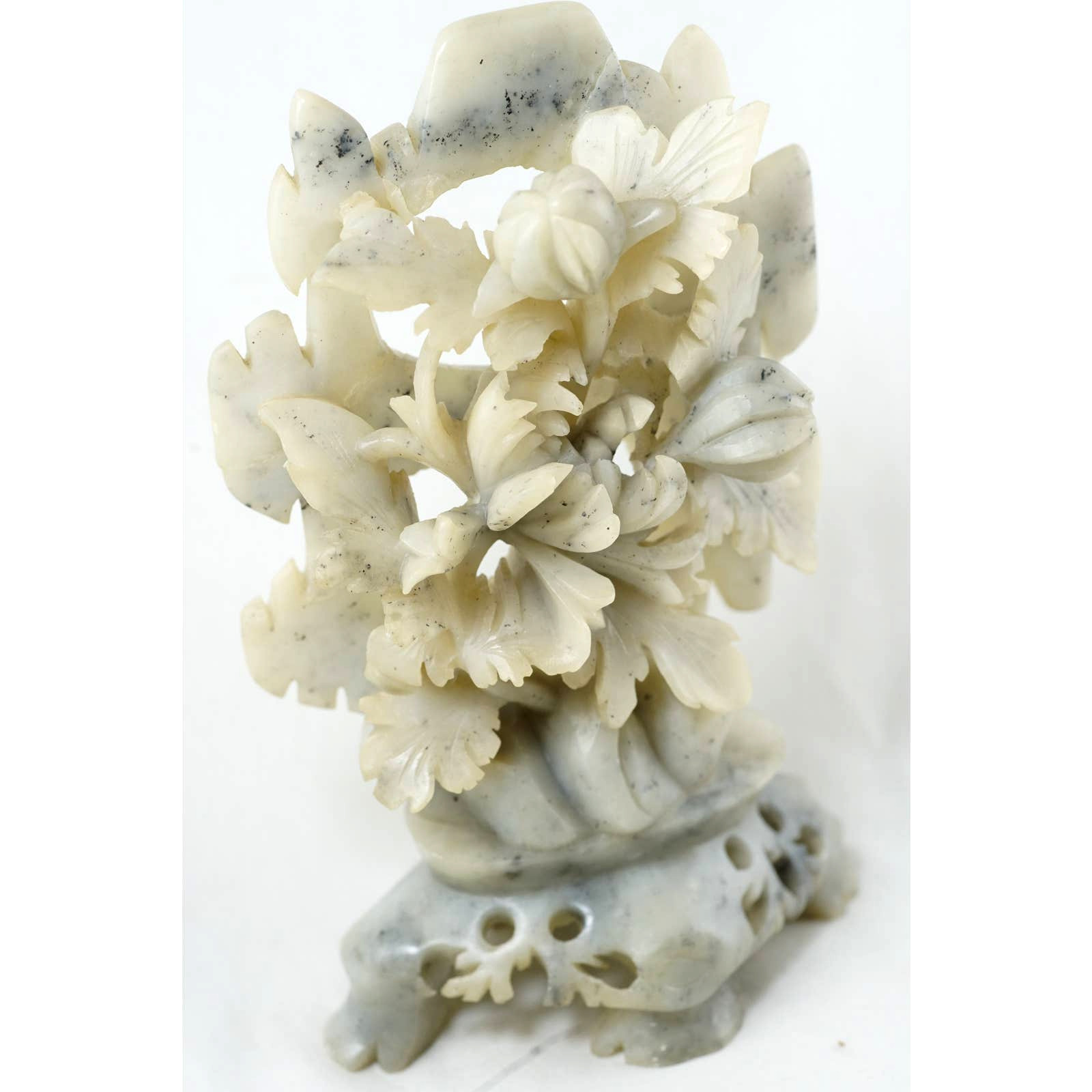 Hand Carved Chinese Soapstone Lotus Flower Sculpture