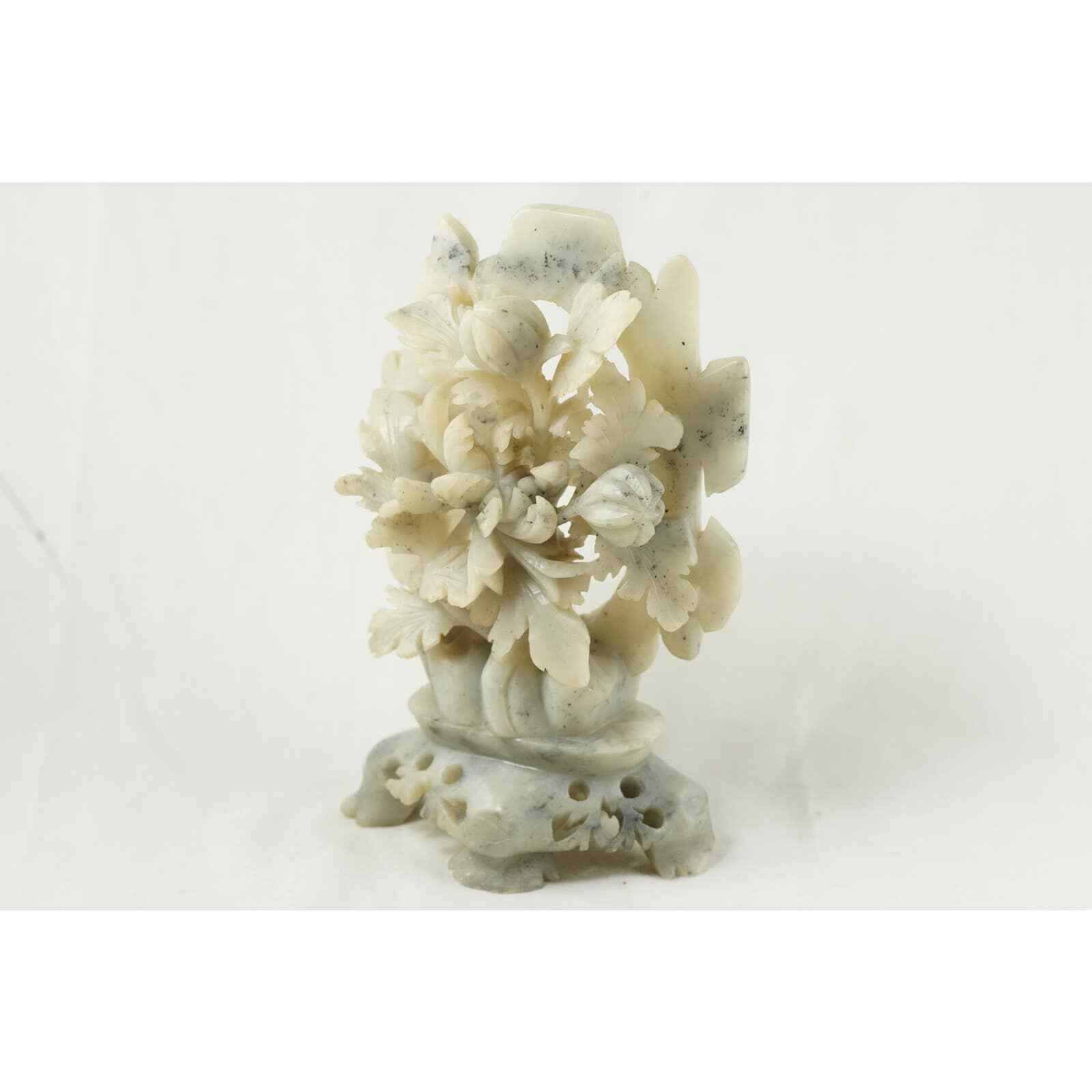 Hand Carved Chinese Soapstone Lotus Flower Sculpture