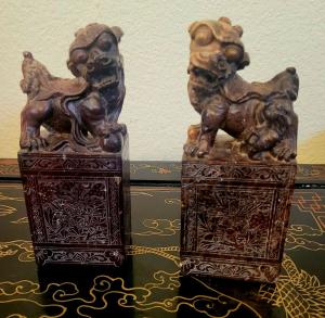 Large 8" Foo Dog Lion Soapstone Bookends