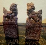 Large 8" Foo Dog Lion Soapstone Bookends