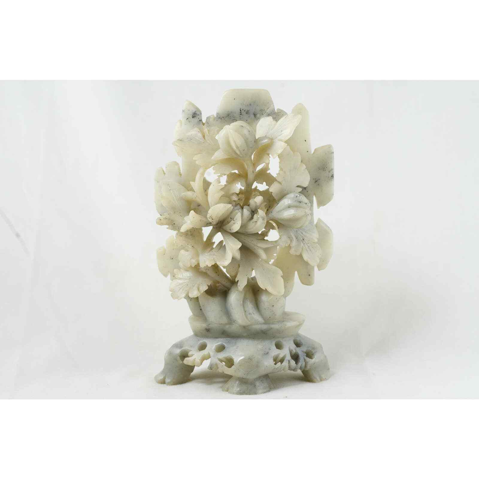 Hand Carved Chinese Soapstone Lotus Flower Sculpture
