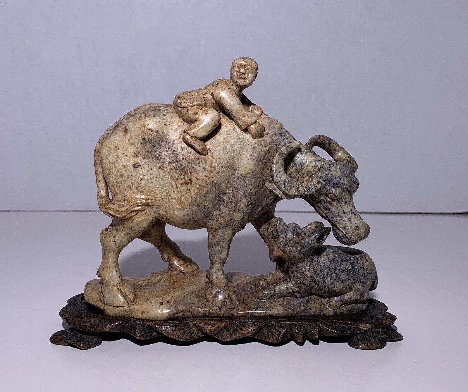 Qing Chinese Soapstone Carving - Boy with Water Buffalo