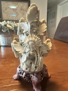 8” Chinese Soapstone Chrysanthemum Flower Sculpture